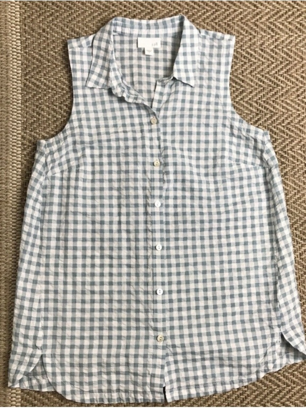 J. Jill Light Blue and White Gingham Linen-Cotton blend sleeveless blouse